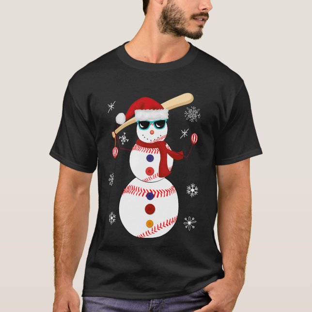 För Santa för julbaseballsnögubbe gåva hatt T Shirt (Framsida)