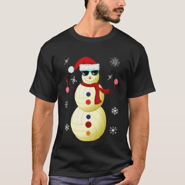 För Santa för julvolleybollsnögubbe gåva hatt T Shirt (Framsida)