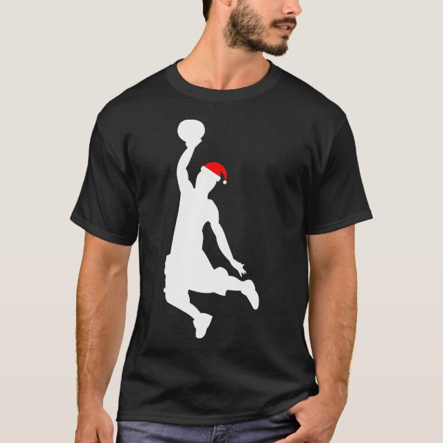 För Santa för Silhouette för julaftonbasketspelare T Shirt (Framsida)