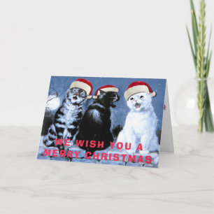 För Santa för vintageWain jul konst för kör katter Helgkort