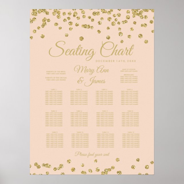  för sätesdiagram Guld Faux Glitter confetti Poster (Framsidan)
