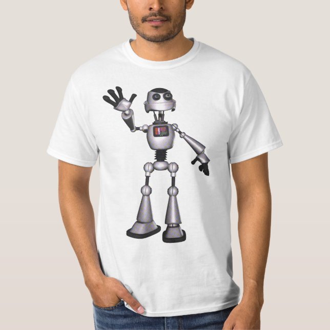 för Sci-Fi för halvton 3D vinka för grabb robot Tee (Framsida)
