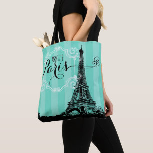 För Seafoam för Eiffel tornParis Monogram randar Tygkasse