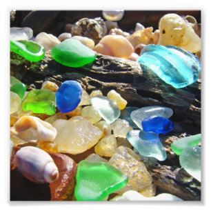 För Seaglass för blått grön strand för natur Fototryck