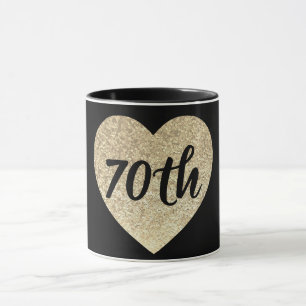 för sequinhjärta för 70th födelsedag guld- mug mugg