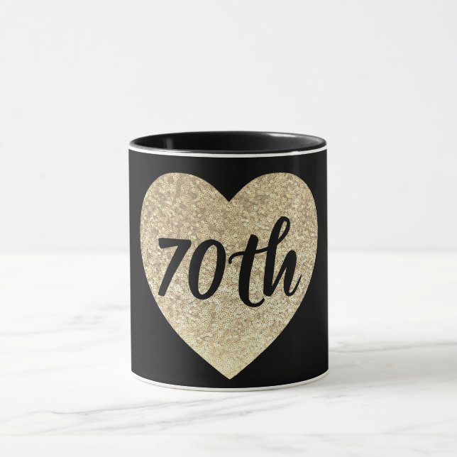 för sequinhjärta för 70th födelsedag guld- mugg (Center)