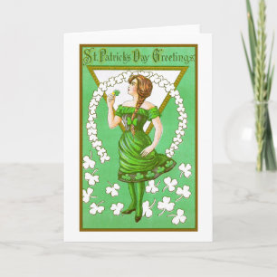 För Shamrockvintage för dam hållande st patricks Kort