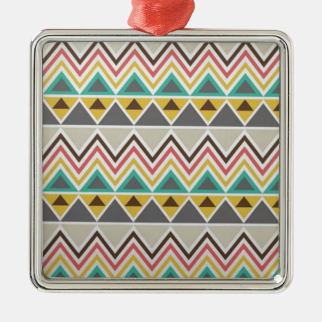 För sicksackdesign för Aztec indian stam- stil Julgransprydnad Metall (Framsidan)