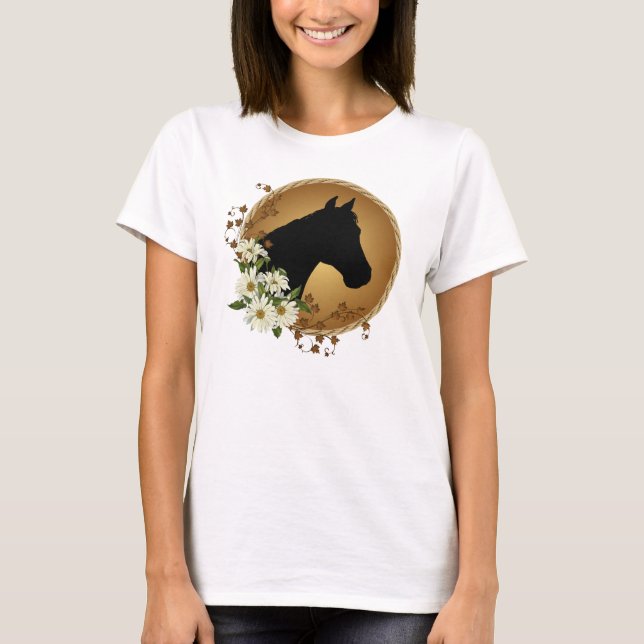 För Silhouettedamer för häst Head utslagsplats T-shirt (Framsida)
