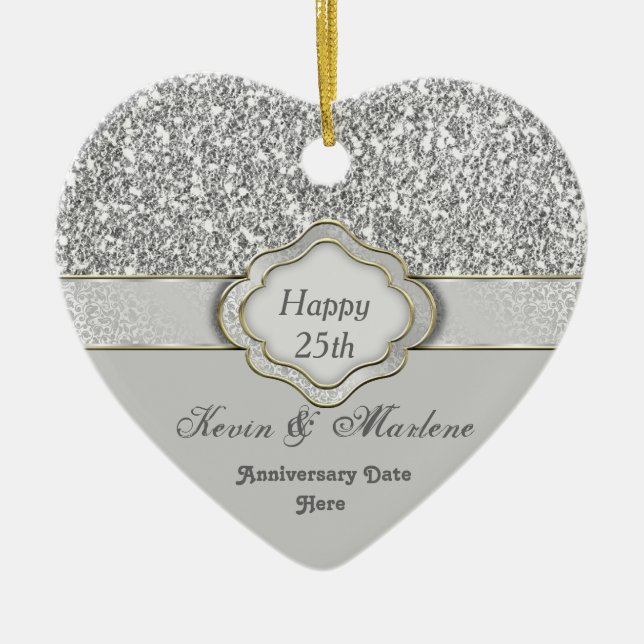 För SILVERÅRSDAG för ELEGANT 25th PRYDNAD för GÅVA Julgransprydnad Keramik (Framsidan)