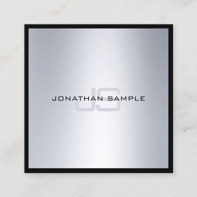 För silverLook för modern elegant Monogram chic Fyrkantigt Visitkort (Framsida)