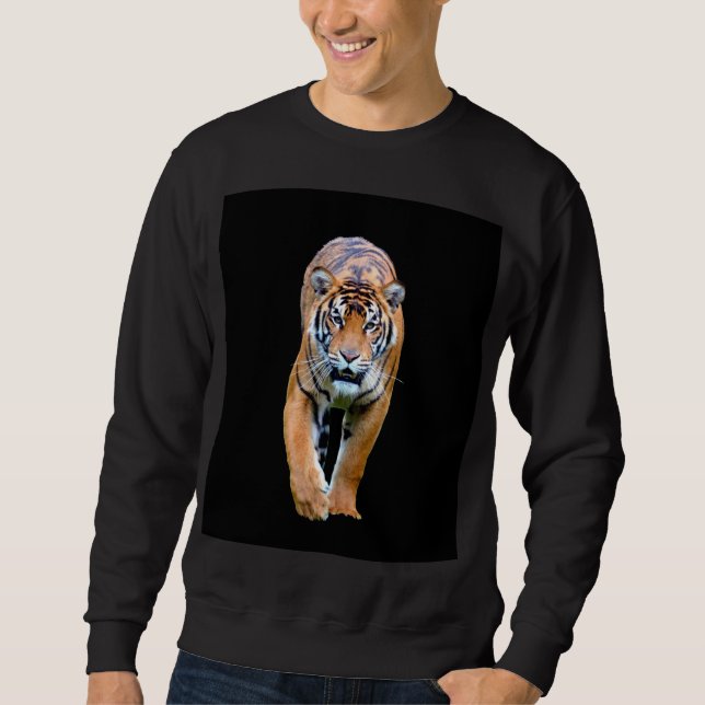 För sin "Walking Tiger Template Modern Manar Basic Lång Ärmad Tröja (Framsida)
