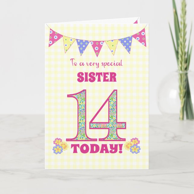 För sister 14: e födelsedagskalet Primors Bunting  Kort (Framsida)