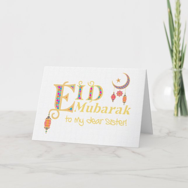 För sister Eid Mubarak Lanternes Måne Stars Kort (Framsida)
