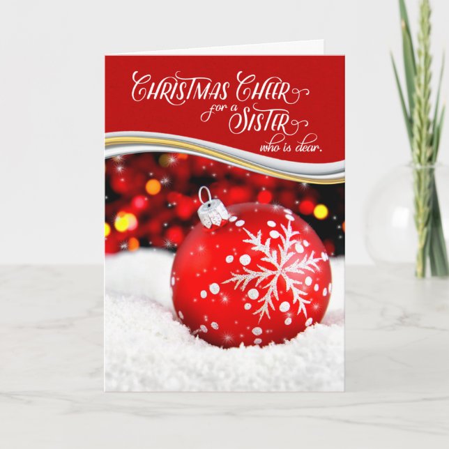 för Sister jul Cheer Red Snowflake Ornament Helgkort (Framsida)