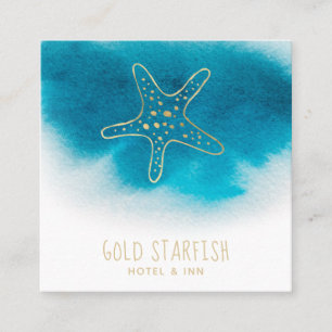 För SJÖSTJÄRNAstrand för *~* guld- blått för Fyrkantigt Visitkort