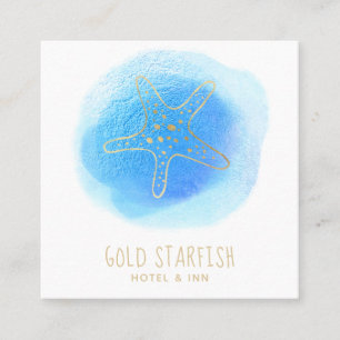 För SJÖSTJÄRNAstrand för *~* guld- klick för Fyrkantigt Visitkort