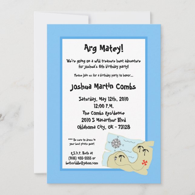för skattjakt för pirat 5x7 födelsedagsfest inbjudningar (Framsida)