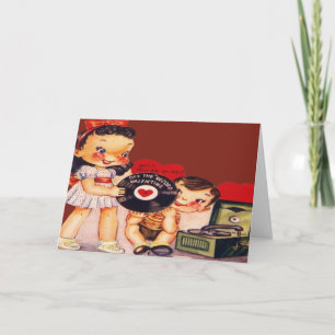 För skivspelarevalentin för vintage Retro kort