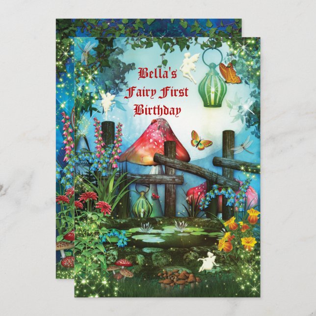 För skogparty för förtrollad skogsmark felik inbjudningar (Fram/baksida)