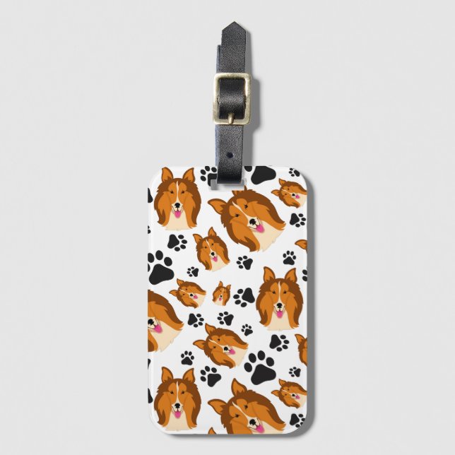 För Skottland Sheltie för Shetland Sheepdog tassar Bagagebricka (Framsida vertikal)