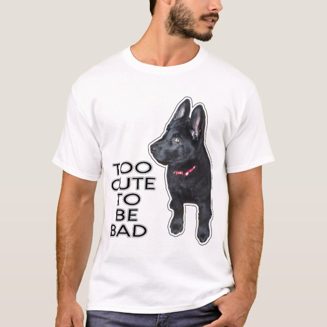 För slö för att vara dålig, svart, tysk fjällpuppy t shirt (Framsida)