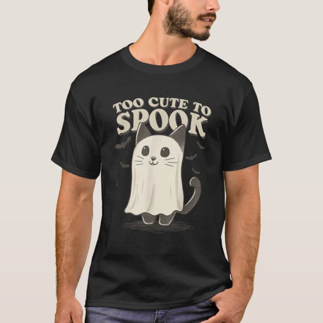 För slö för Ghost Cat Kawaii Halloween Costu T Shirt (Framsida)