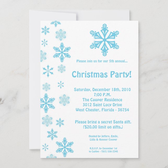för snöflingorjul för blått 5x7 inbjudan för party (Framsida)