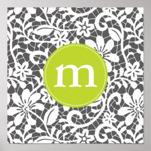 För snörepersonlig för elegantt kol Retro Monogram Poster