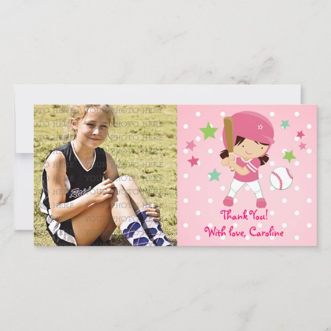 För softball tackpersonlig flickaktigt tack kort (Framsida)
