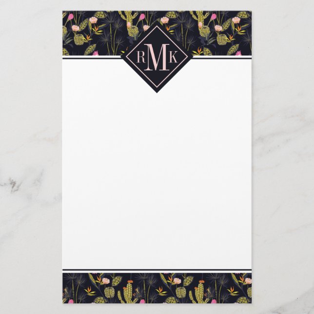 För sommarnatt för Monogram | mörkt mönster för Brevpapper (Framsida)
