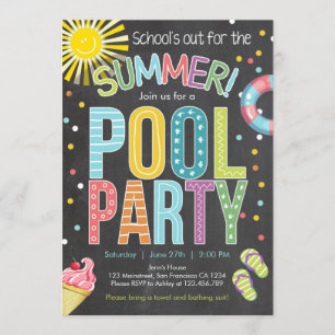 För sommarpartybassäng för party för skolor inbjudningar