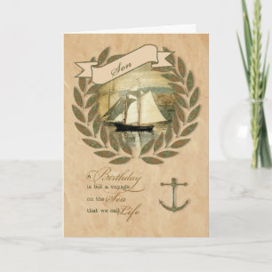 för Son a Nautisk segling Themed Birthday Kort