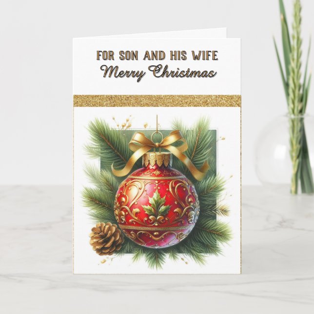 For Son and Wife Merry Christmas Greeting Card Helgkort (Framsida)