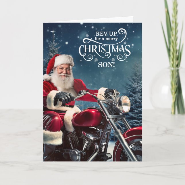 för Son Biker Santa jul med Winter Gräs Helgkort (Framsida)