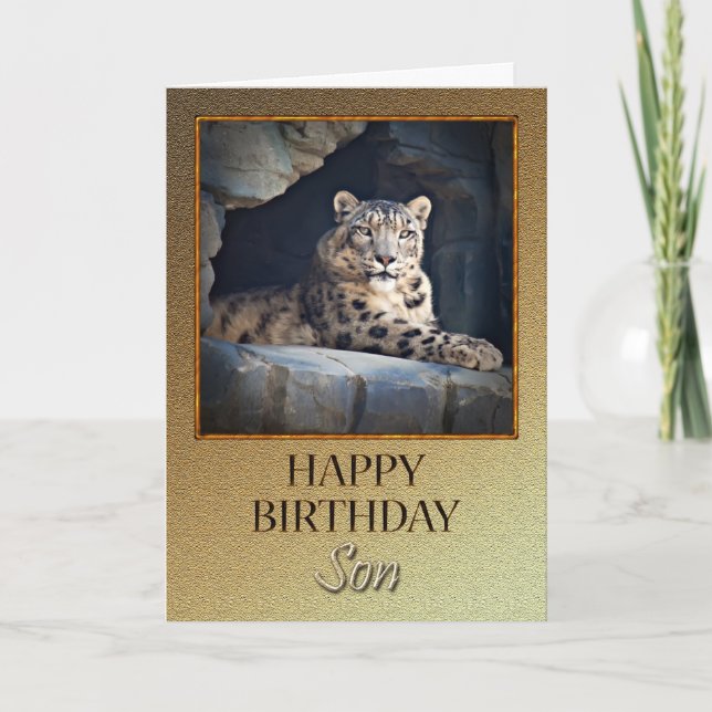 För Son Birthday med snö leopard Kort (Framsida)