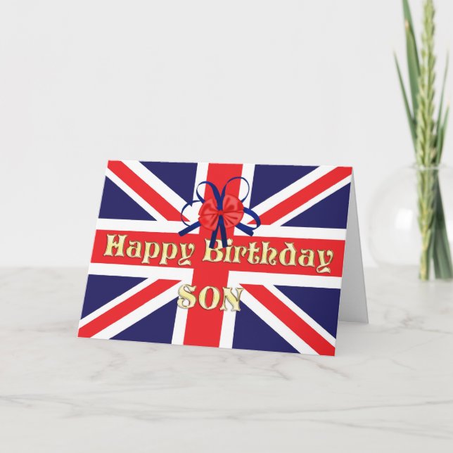 För son, ett födelsedagskort med Union Jack Kort (Framsida)