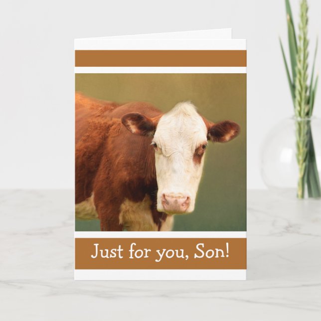 För Son Funny Cow Grattis på födelsedagen Kort (Framsida)
