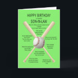 För son-i-lag födelsedagbaseballskämt kort<br><div class="desc">För enlag ett roligt födelsedagkort. En rolig kortvisning en baseball och fladdermöss med raddor bjöd egentligen baseballskämt. Ett kort för sportsmanen med en avkänning av humorn. Se helheten spänna av åldrar och förhållanden i mitt lager.</div>