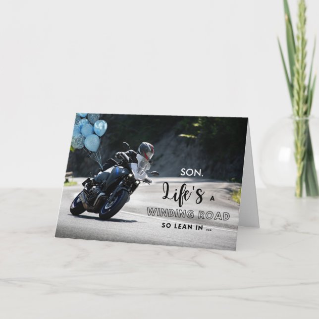 För Son motorcykel, högtidlig födelsedag i kurva Kort (Framsida)