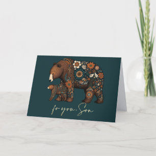 För Son på Fars dag Cute Bears Folk Kort