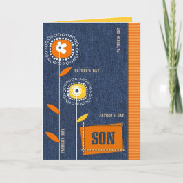 För Son på Fars dag. Denim Mönster Kort