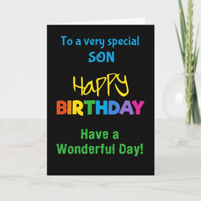 För Son Rainbow Färg på Black Birthday Card Kort (Framsida)