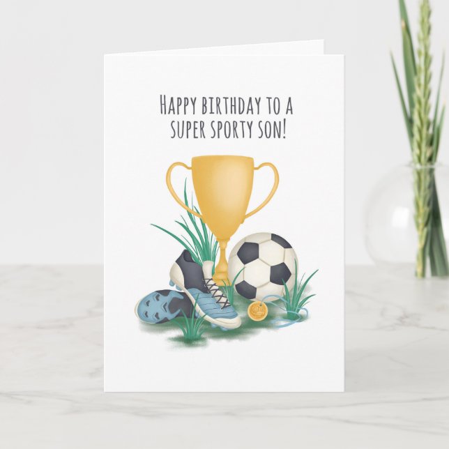 För Son Sporty Football Birthday Card Kort (Framsida)