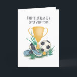 För Son Sporty Football Birthday Card Kort<br><div class="desc">Charming,  son-kort för sportfotboll i grattis på födelsedagen. Perfekt till en speciell pojke. Utformning av exklusiven till Gröntens varumärke Elephant Cards.</div>