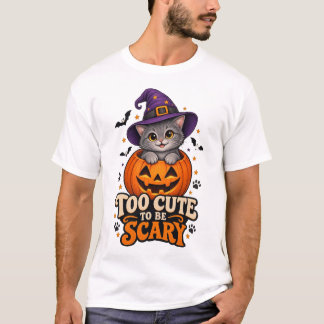 För söt för att vara skrämmande Halloween-häxa Kat T Shirt
