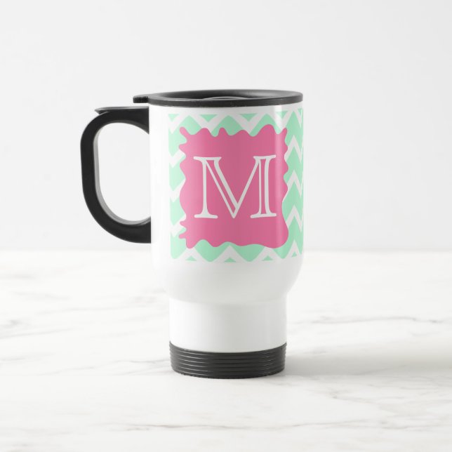 För sparreMonogram för Mint grön design med rosa Resemugg (Vänster)