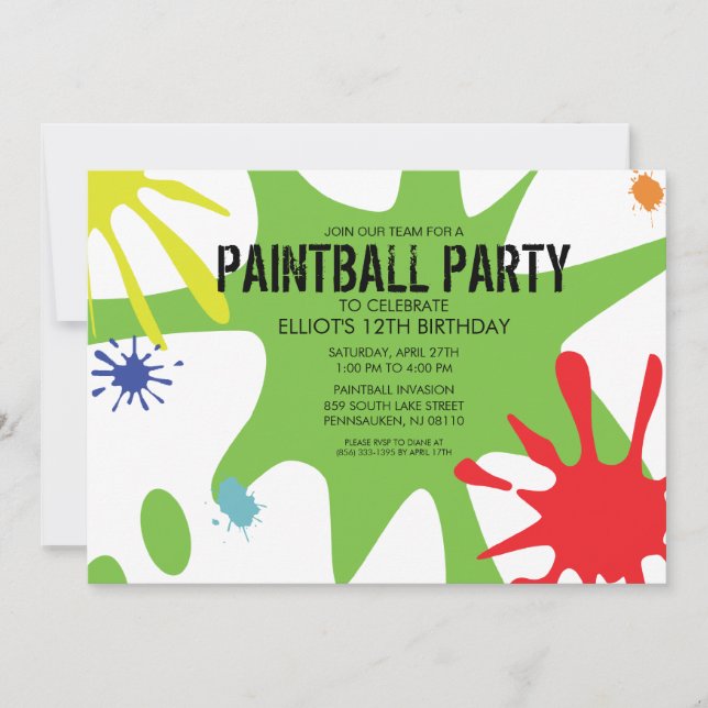 För Splat för neongrönt kluvet party beställnings- Inbjudningar (Framsida)