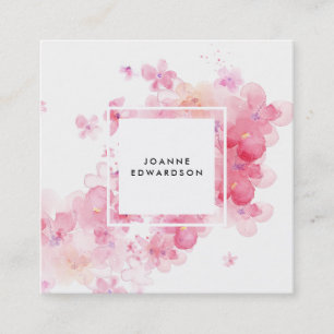 För splattervit för vattenfärg rosa blom- ram fyrkantigt visitkort