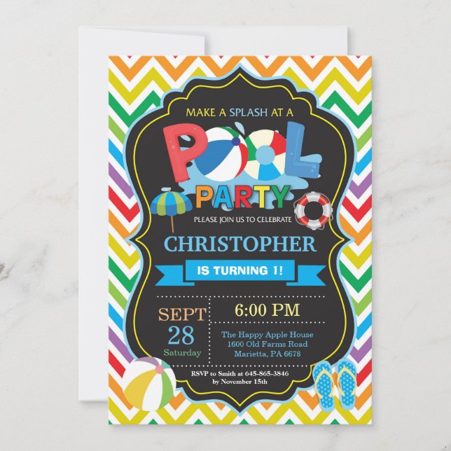 För Splish för sommar för bassängpartyinbjudan Inbjudningar (Framsida)
